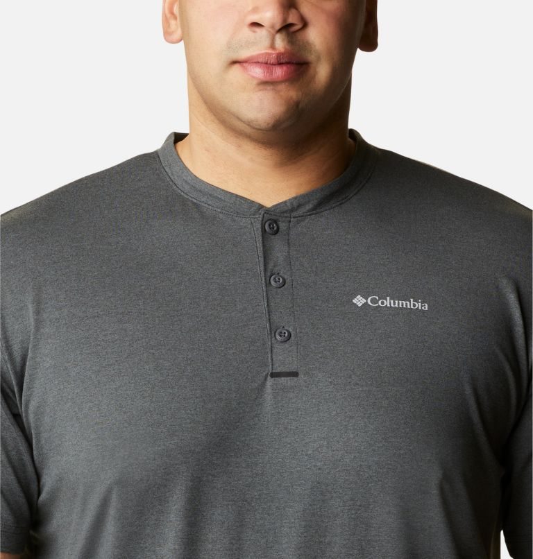Men's Columbia Tech Trail Short Sleeve Henley T Shirts Dark Grey | Plus Size CA-F4168